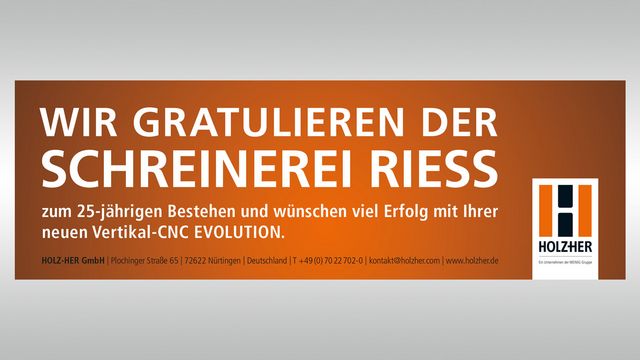 Satisfait du centre d'usinage CNC vertical Evolution 7405 de Holzher Client de référence de Holzher satisfait menuiserie Riess - Evolution 7405