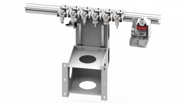 Der 6-fach-Pick-Up-Wechsler ist im Maschinengestell integriert. 6-fach-Pick-Up-Wechsler im Maschinengestell integriert.