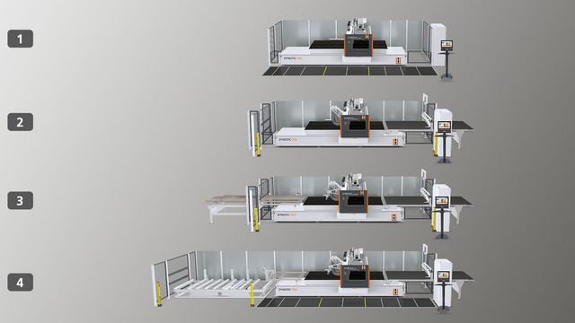 Die DYNESTIC 7532 gibt es in den Ausstattungsvarianten push, automatic und lift Die drei Ausstattungsvarianten der Nesting Maschine DYNESTIC 7532 von HOLZ-HER